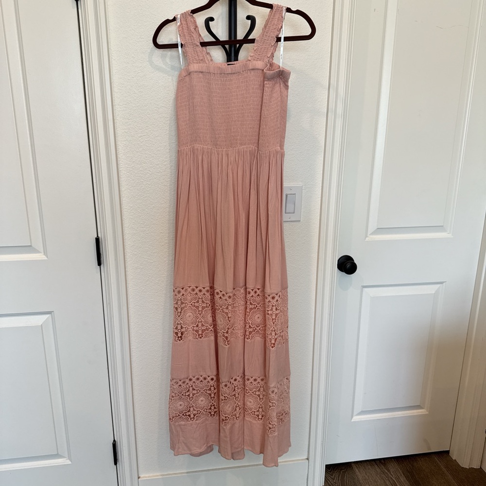 Pink Maxi Dress with Lace Details